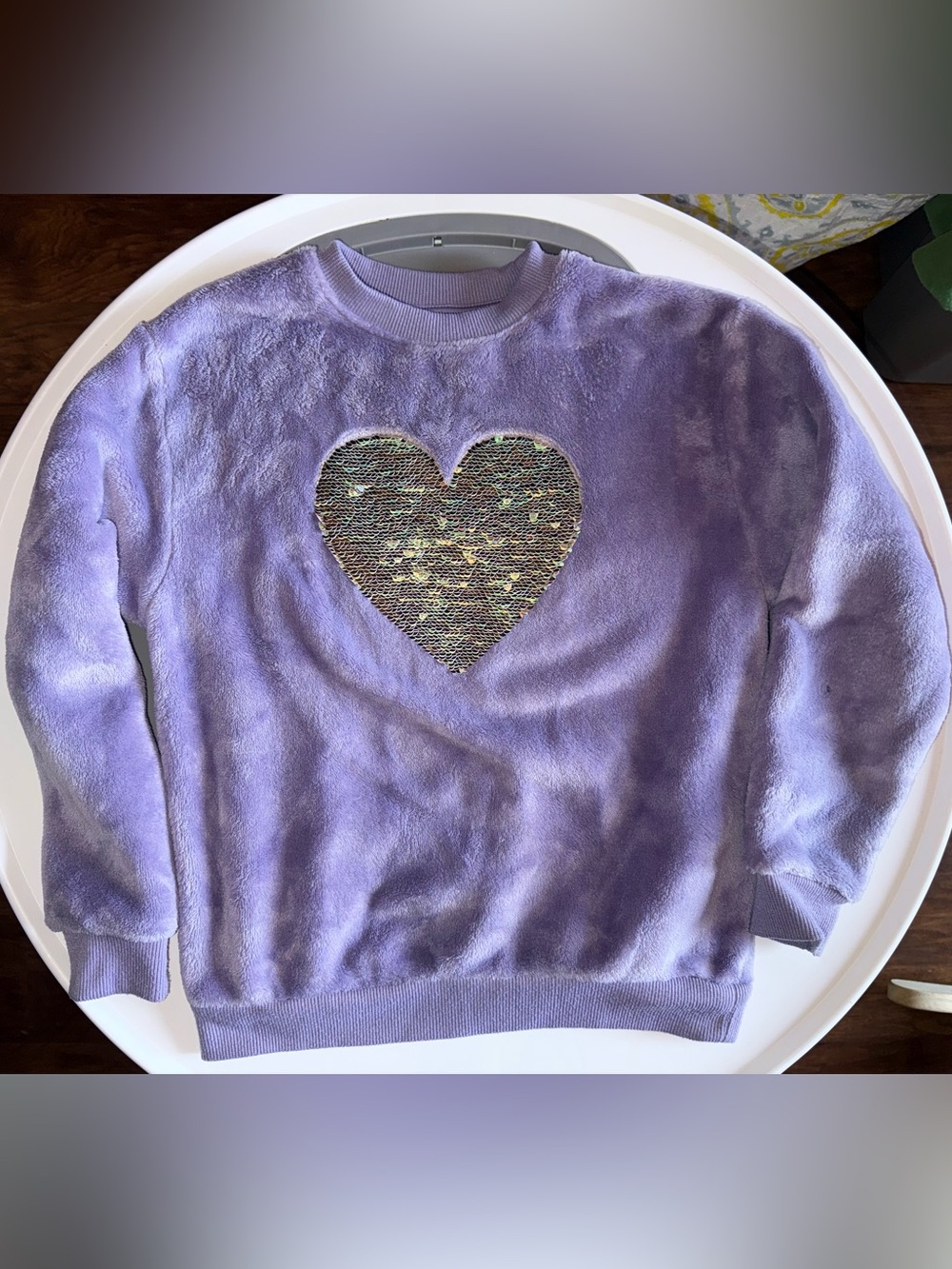 H&M Lilac Plush Sweatshirt with Flip Sequin Heart